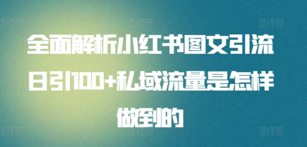 全面解析小红书图文引流日引100私域流量是怎样做到的-赚钱网