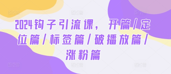 2024钩子引流课，开篇/定位篇/标签篇/破播放篇/涨粉篇-赚钱网