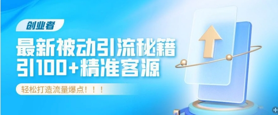 创业者必看，解锁最新被动引流秘籍，日引100+精准客源，轻松打造流量爆点!-赚钱网