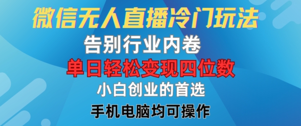 微信无人直播冷门玩法，告别行业内卷，单日轻松变现四位数，小白的创业首选【揭秘】-赚钱网