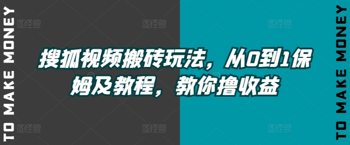 搜狐视频搬砖玩法，从0到1保姆及教程，教你撸收益-赚钱网