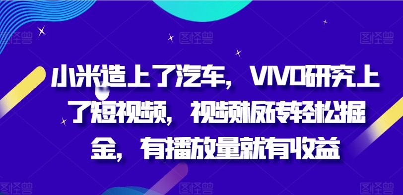 小米造上了汽车，VIVO研究上了短视频，视频板砖轻松掘金，有播放量就有收益-赚钱网
