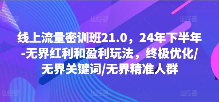 线上流量密训班21.0，24年下半年-无界红利和盈利玩法，终极优化/无界关键词/无界精准人群-赚钱网