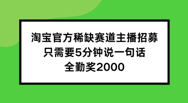淘宝官方稀缺赛道主播招募 ，只需要5分钟说一句话， 全勤奖2000【揭秘】-赚钱网