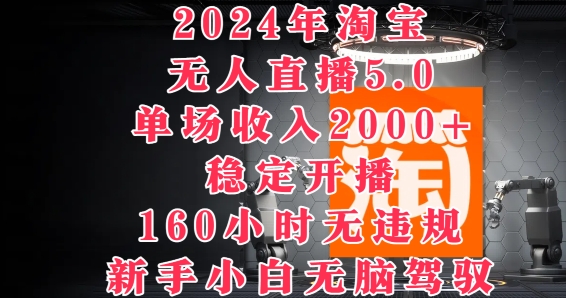 2024年淘宝无人直播5.0，单场收入2k+，稳定开播160小时无违规，新手小白无脑驾驭-赚钱网