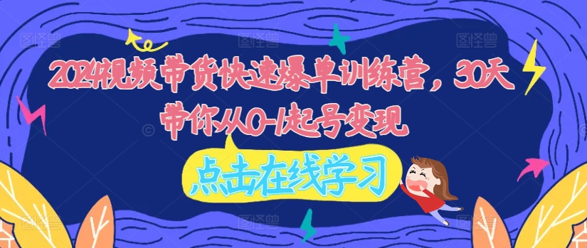 2024视频带货快速爆单训练营，30天带你从0-1起号变现-赚钱网