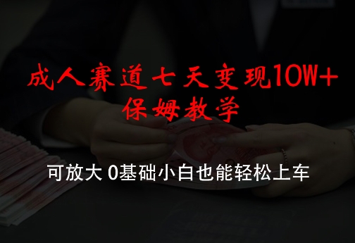 成人赛道七天变现10W+保姆教学，可放大，0基础小白也能轻松上车【揭秘】-赚钱网