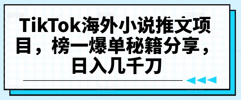 TikTok海外小说推文项目，榜一爆单秘籍分享，日入几千刀-赚钱网