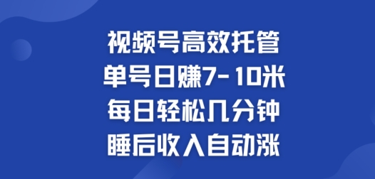 视频号高效托管，单号日赚7-10米，每日轻松几分钟，睡后收入自动涨-赚钱网