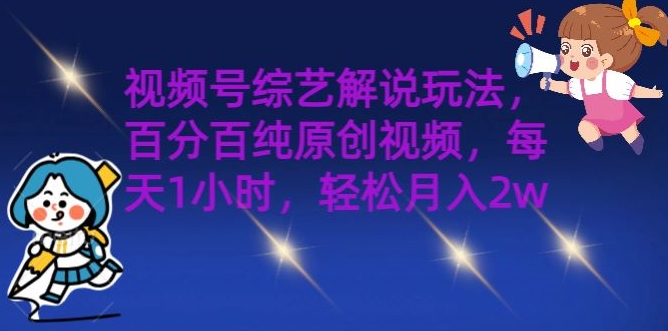 视频号综艺解说玩法，百分百纯原创视频，每天1小时，轻松月入2w-赚钱网