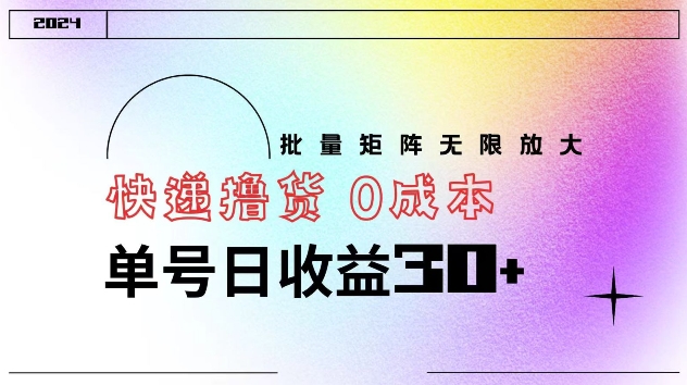 快递撸货 0成本 单号日收益30+ 批量矩阵可无限放大-赚钱网
