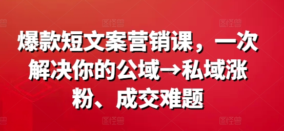 爆款短文案营销课，一次解决你的公域→私域涨粉、成交难题-赚钱网