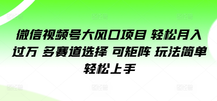 微信视频号大风口项目 轻松月入过万 多赛道选择 可矩阵 玩法简单轻松上手-赚钱网