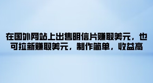 在国外网站上出售明信片赚取美元，也可拉新赚取美元，制作简单，收益高-赚钱网