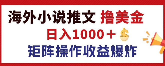 最新海外小说推文撸美金，日入1k+ 蓝海市场，矩阵放大收益爆炸-赚钱网