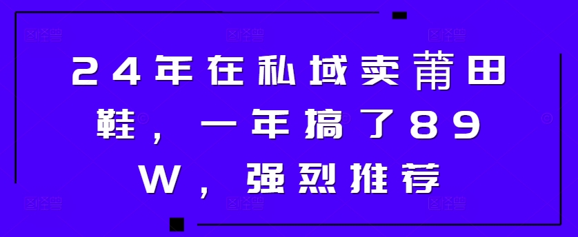 24年在私域卖莆田鞋，一年搞了89W，强烈推荐-赚钱网