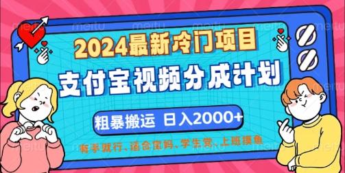 2024最新冷门项目，支付宝视频分成计划，直接粗暴搬运，有手就行-赚钱网