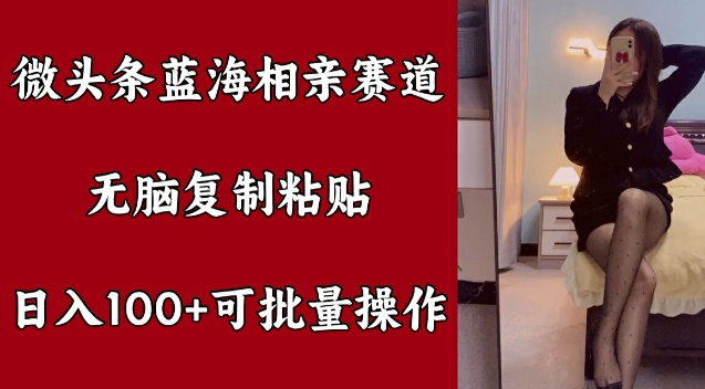 微头条蓝海相亲赛道，无脑复制粘贴，日入100+，可批量操作-赚钱网