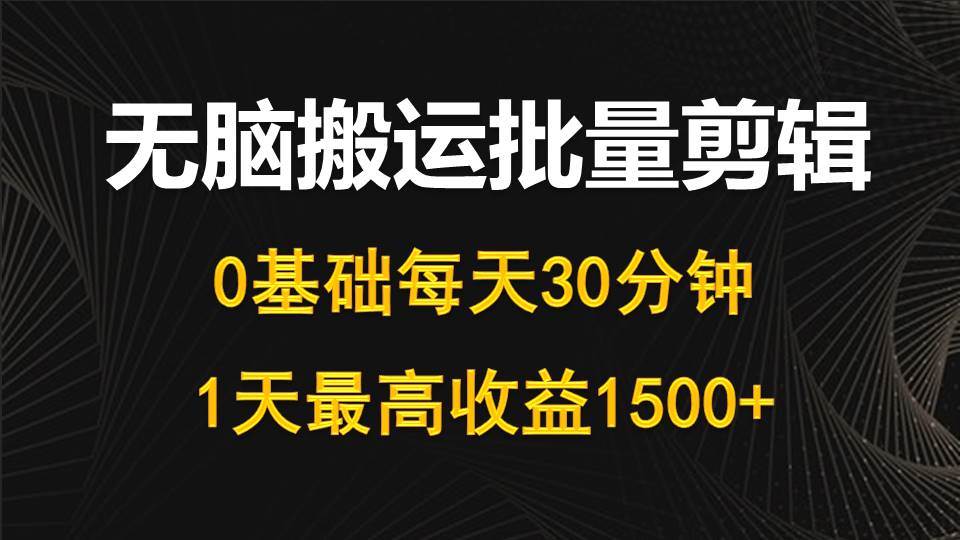 每天30分钟，0基础无脑搬运批量剪辑，1天最高收益1500+-赚钱网