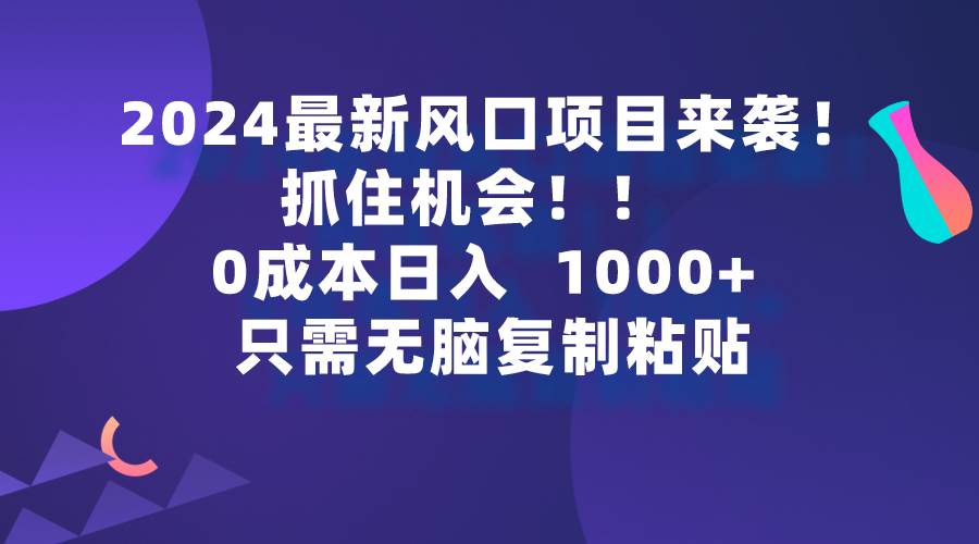 2024最新风口项目来袭，抓住机会，0成本一部手机日入1000+，只需无脑复…-赚钱网