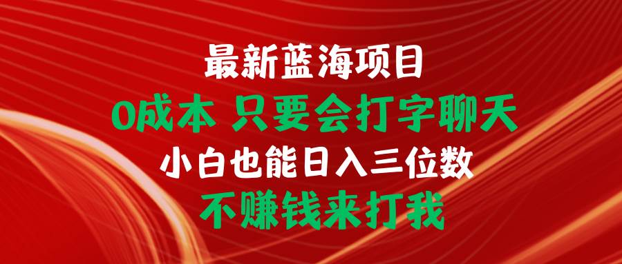 最新蓝海项目 0成本 只要会打字聊天 小白也能日入三位数 不赚钱来打我-赚钱网