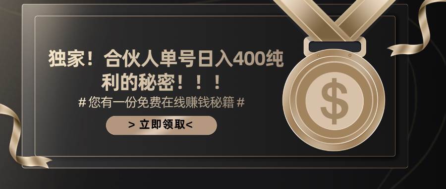 合伙人广告撸金最新玩法，每天单号400纯利-赚钱网