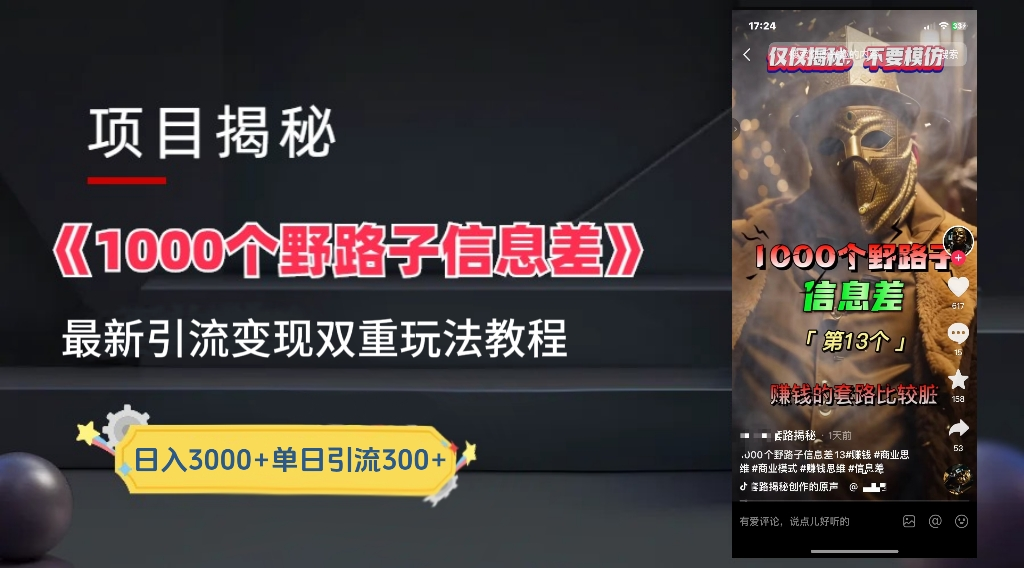 抖音一千个野路子信息差最新玩法教程-变现＋引流的玩法具体拆解-赚钱网