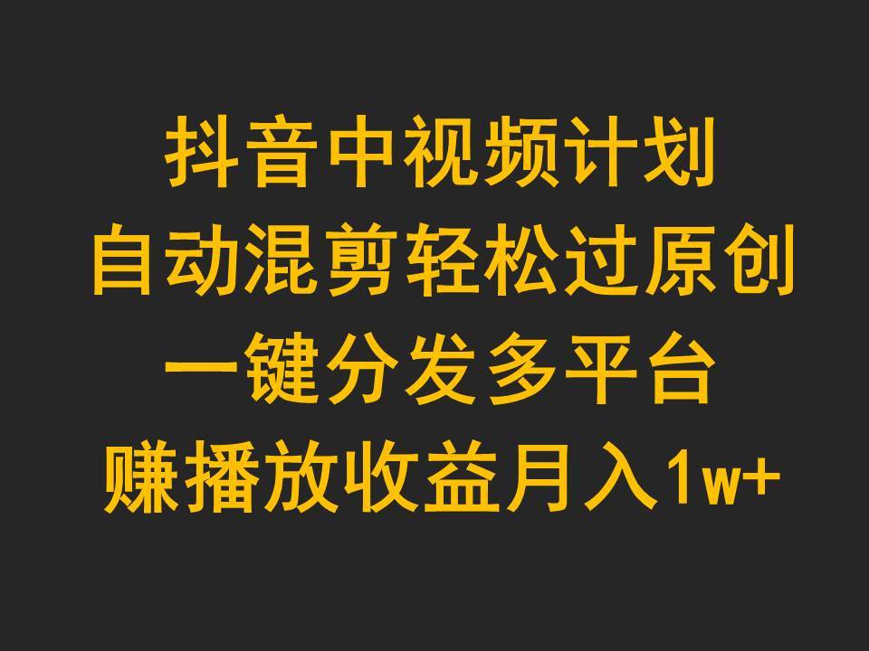抖音中视频计划，自动混剪轻松过原创，一键分发多平台赚播放收益，月入1w+-赚钱网