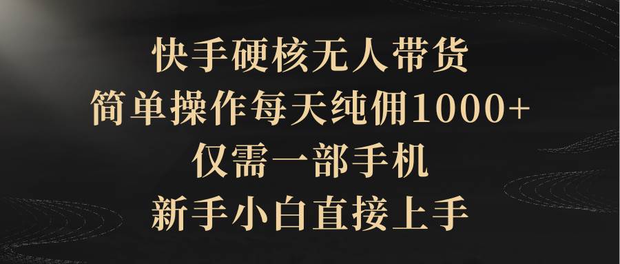 快手硬核无人带货，简单操作每天纯佣1000+,仅需一部手机，新手小白直接上手-赚钱网