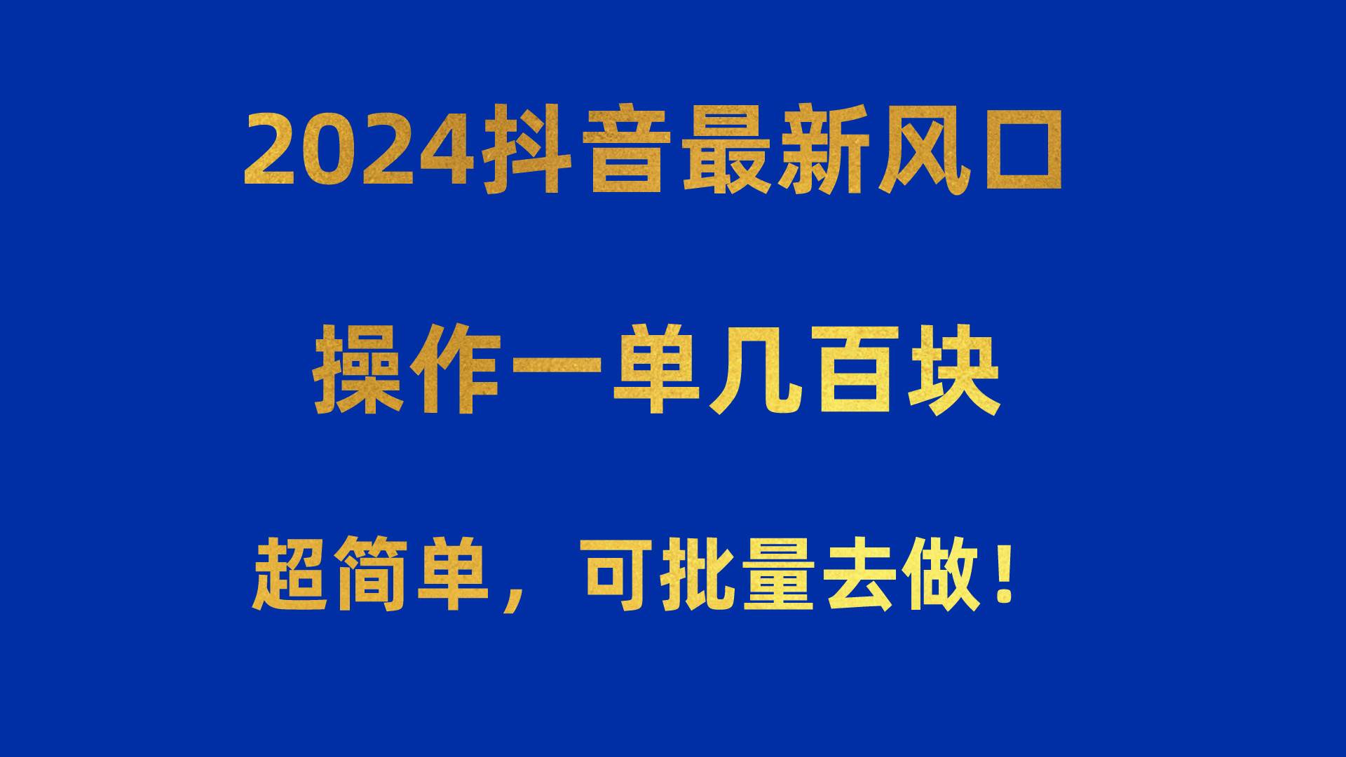 2024抖音最新风口！操作一单几百块！超简单，可批量去做！！！-赚钱网