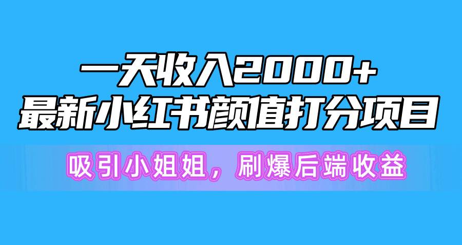 一天收入2000+，最新小红书颜值打分项目，吸引小姐姐，刷爆后端收益-赚钱网