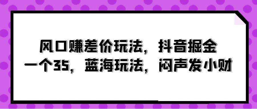 风口赚差价玩法，抖音掘金，一个35，蓝海玩法，闷声发小财-赚钱网