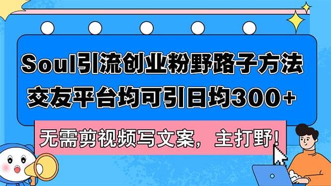 Soul引流创业粉野路子方法，交友平台均可引日均300+，无需剪视频写文案…-赚钱网