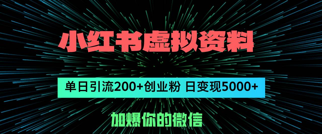 小红书虚拟资料日引流200+创业粉，单日变现5000+-赚钱网