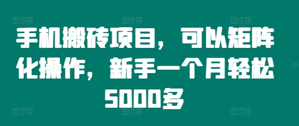 手机搬砖项目，可以矩阵化操作，新手一个月轻松5000多-赚钱网