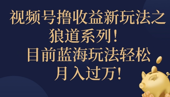 视频号暴力撸收益新玩法之狼道系列，目前蓝海玩法轻松月入过万-赚钱网