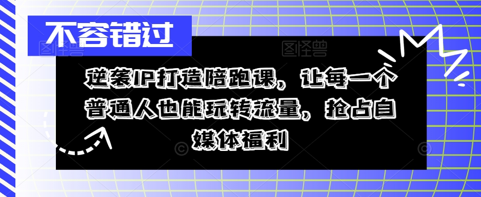 逆袭IP打造陪跑课，让每一个普通人也能玩转流量，抢占自媒体福利-赚钱网