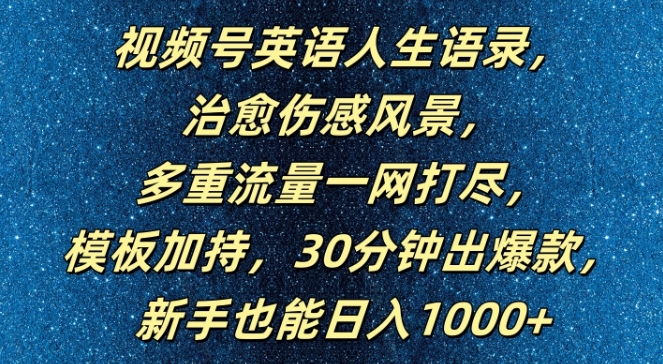 视频号英语人生语录，多重流量一网打尽，模板加持，30分钟出爆款，新手也能日入1000+【揭秘】-赚钱网