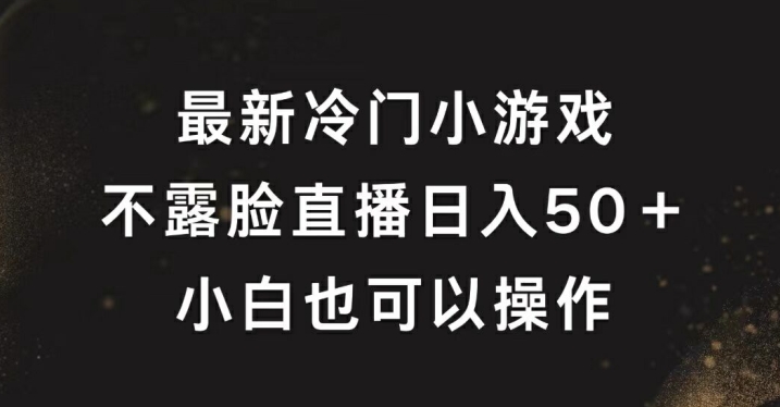最新冷门游戏不露脸直播，轻松日入50+，小白也可操作-赚钱网