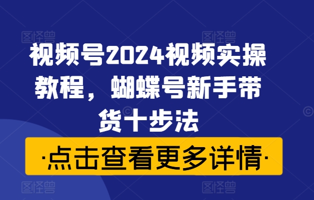 视频号2024视频实操教程，蝴蝶号新手带货十步法-赚钱网