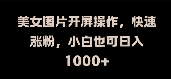 美女图片开屏操作，快速涨粉，小白也可日入1k【揭秘】-赚钱网
