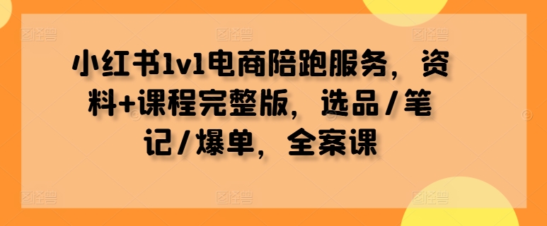 小红书1v1电商陪跑服务，资料+课程完整版，选品/笔记/爆单，全案课-赚钱网
