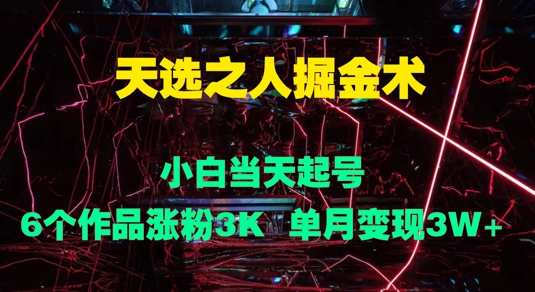 天选之人掘金术，小白当天起号，6个作品涨粉3000+，单月变现3w+-赚钱网
