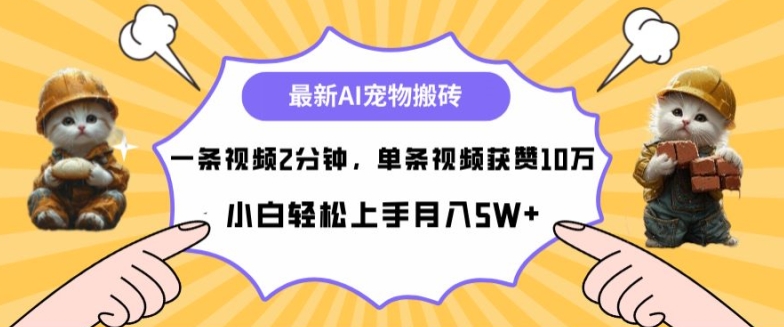 最新蓝海AI宠物搬砖项目，两分钟一条视频，单条获赞10W-赚钱网