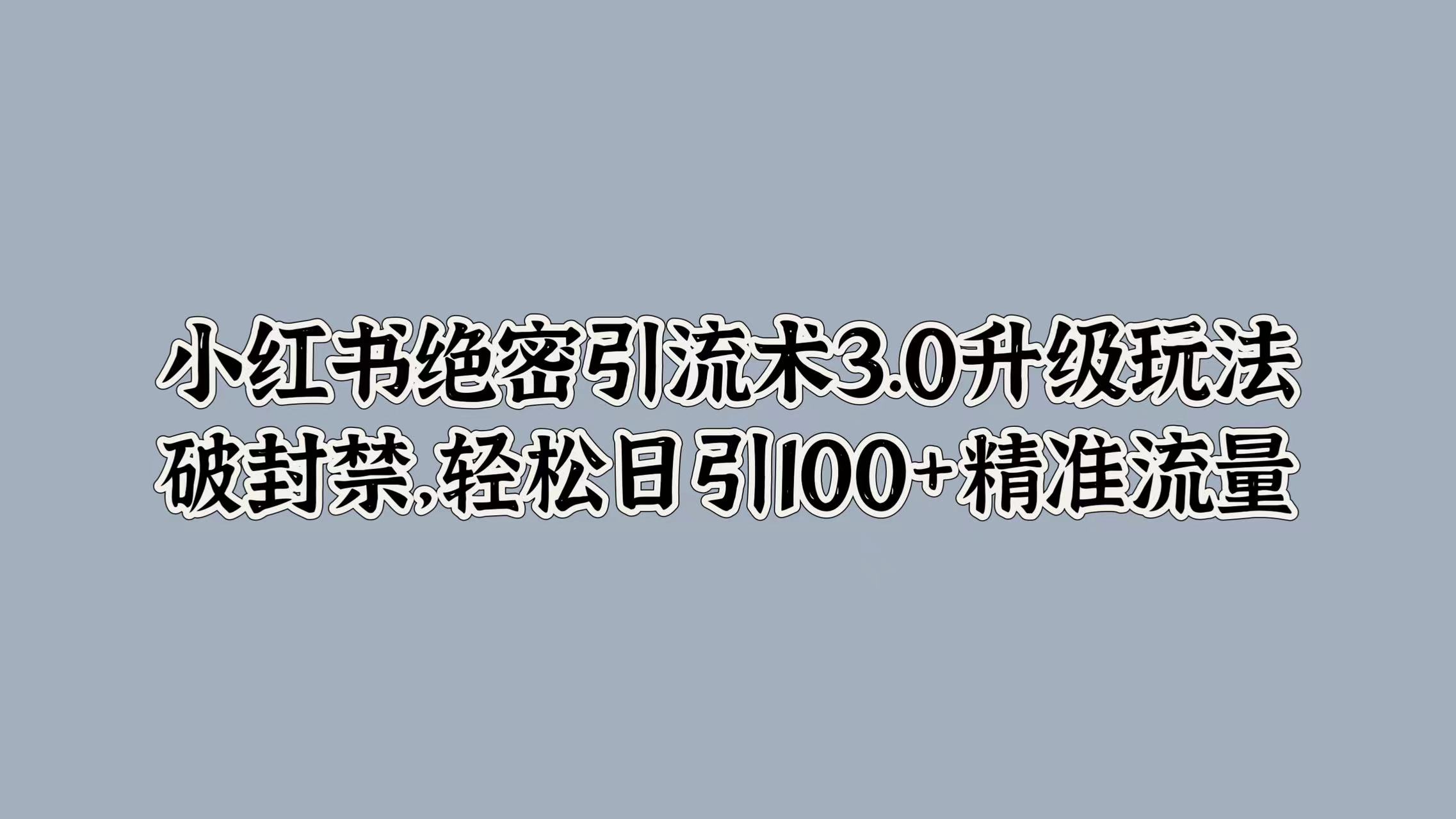 小红书绝密引流术3.0升级玩法，破封禁，轻松日引100+精准流量-赚钱网