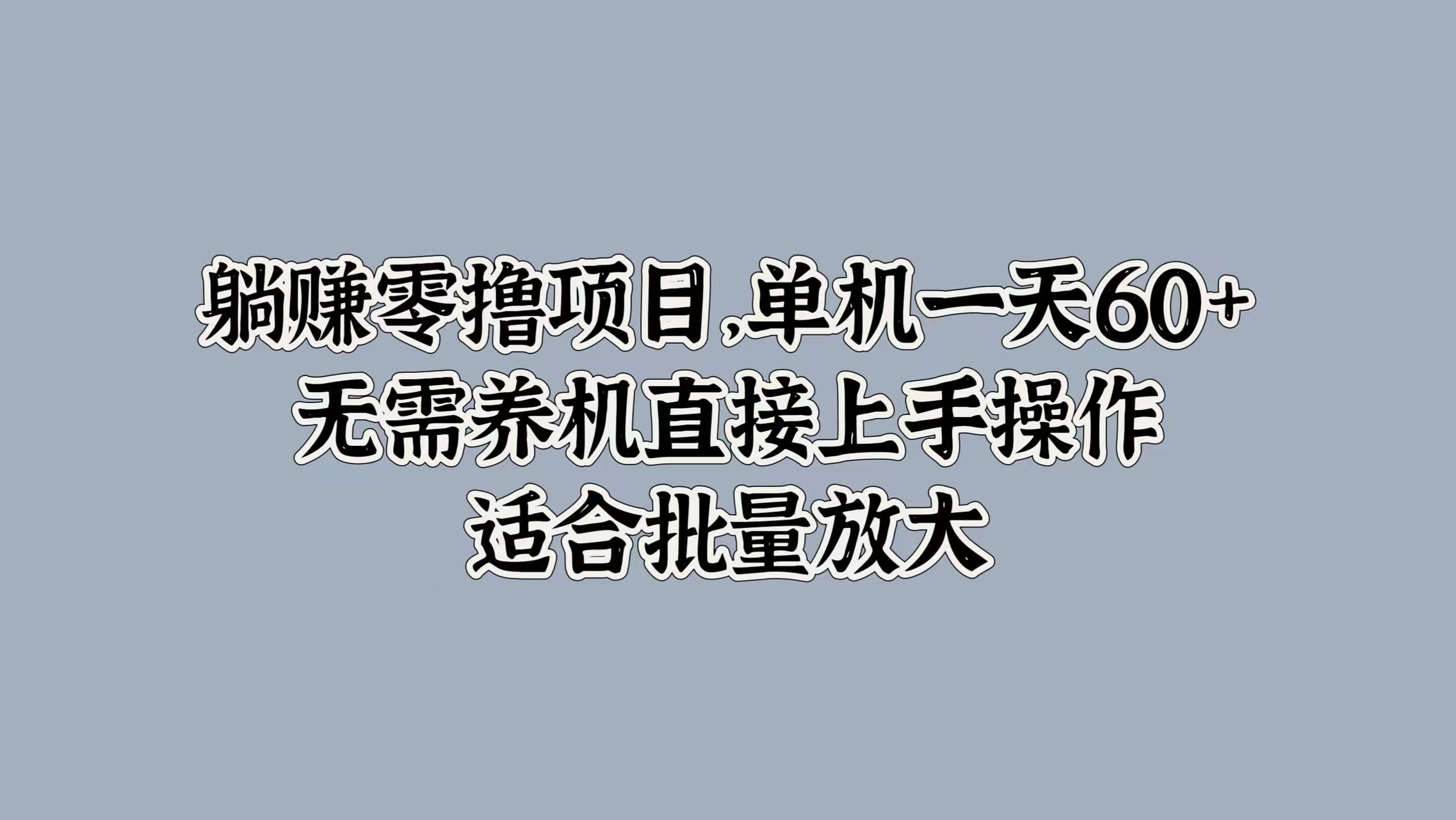 躺赚零撸项目，单机一天60+，无需养机直接上手操作，适合批量放大-赚钱网