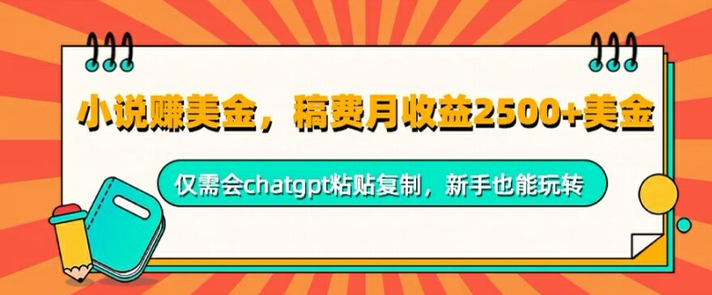 小说赚美金，稿费月收益2.5k美金，仅需会chatgpt粘贴复制，新手也能玩转-赚钱网
