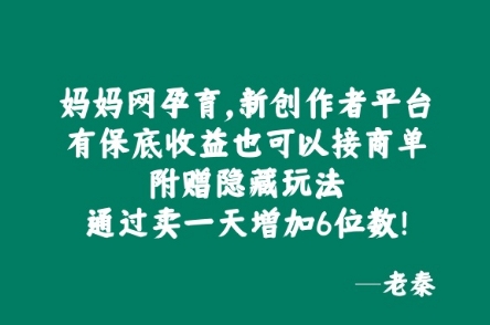 妈妈网孕育，新创作者平台，有保底收益也可以接商单-赚钱网
