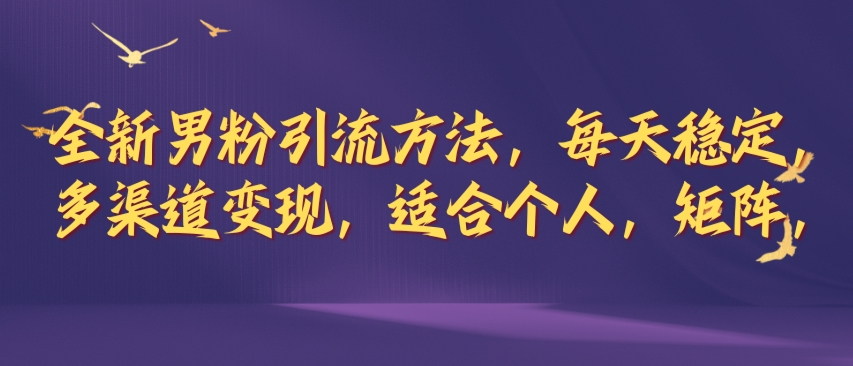 全新男粉引流方法，每天稳定加人，适合个人，矩阵，多渠道变现-赚钱网