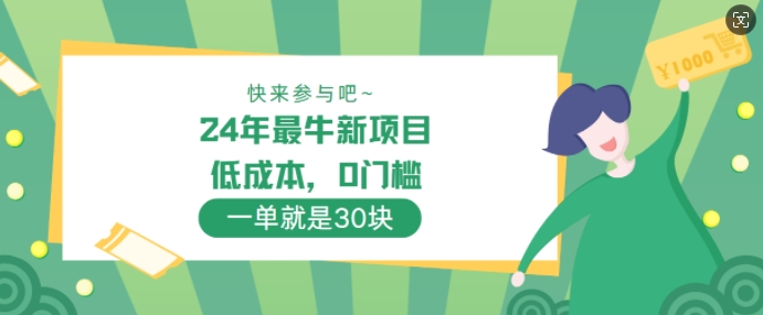 24年最牛新项目，低成本，0门槛 ，一单就是30块，轻松月入1w-赚钱网